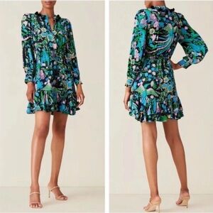 FIGUE Ella Tassel Tiered Ruffle  Birdsong Short Dress  Size X-Small